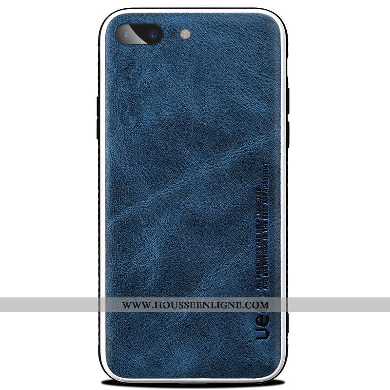 Étui iPhone 8 Plus Cuir Véritable Ultra Protection Coque Téléphone Portable Ornements Suspendus Bleu