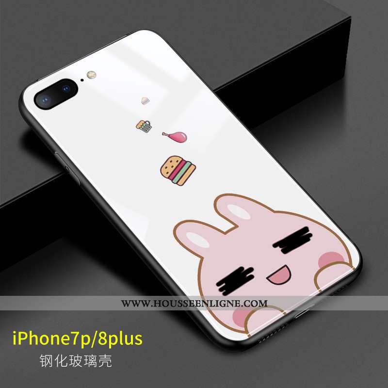 Étui iPhone 8 Plus Dessin Animé Charmant Téléphone Portable Lapin Chat Rose Cœur Blanche