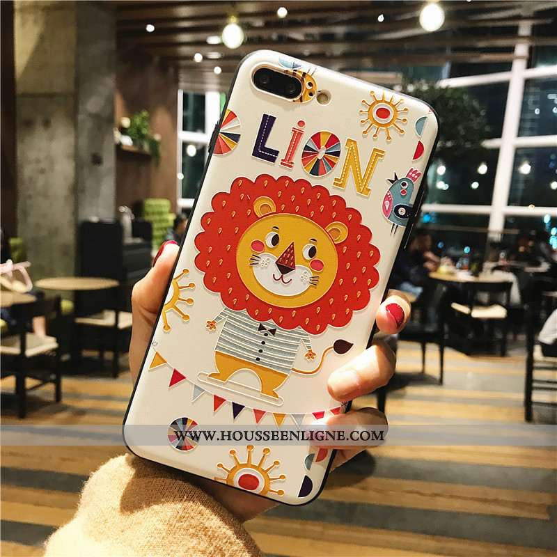 Étui iPhone 8 Plus Dessin Animé Cou Suspendu Téléphone Portable Blanc Nouveau Lion Bleu