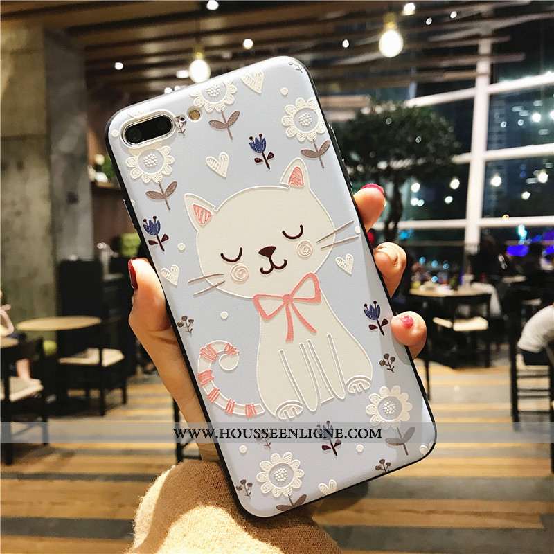 Étui iPhone 8 Plus Dessin Animé Cou Suspendu Téléphone Portable Blanc Nouveau Lion Bleu
