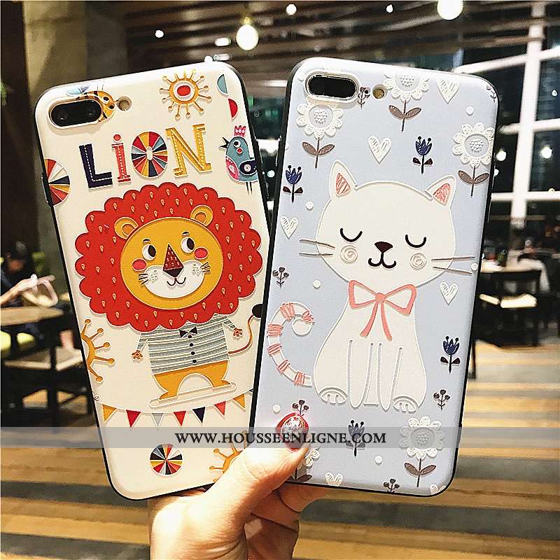 Étui iPhone 8 Plus Dessin Animé Cou Suspendu Téléphone Portable Blanc Nouveau Lion Bleu