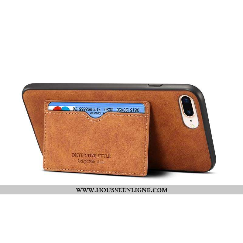 Étui iPhone 8 Plus Délavé En Daim Cuir Rouge Coque Incassable Téléphone Portable