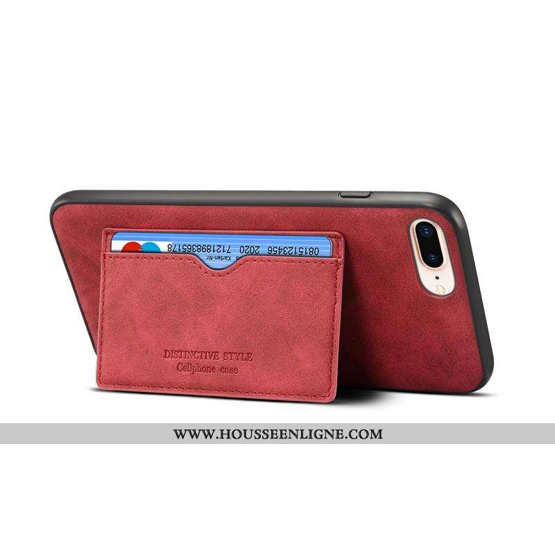 Étui iPhone 8 Plus Délavé En Daim Cuir Rouge Coque Incassable Téléphone Portable