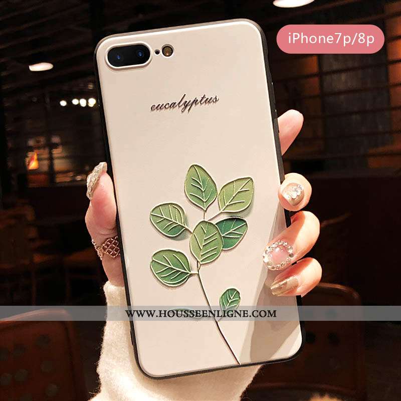 Étui iPhone 8 Plus Gaufrage Fluide Doux Protection Tout Compris Silicone Vert Art Verte