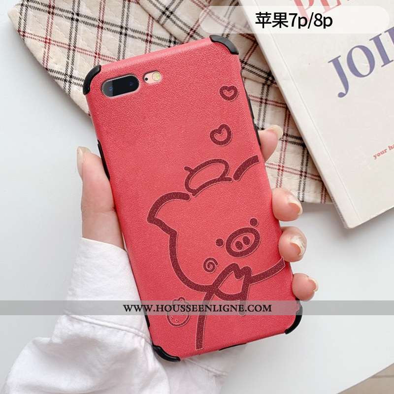 Étui iPhone 8 Plus Modèle Fleurie Fluide Doux Soie Mulberry Coque Téléphone Portable Cuir Net Rouge