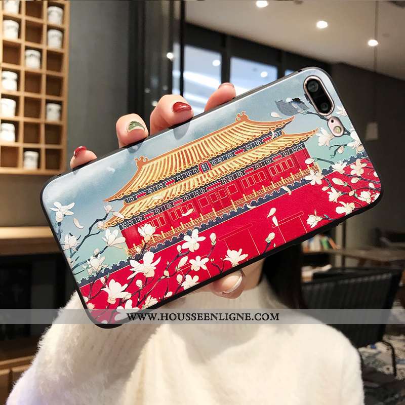 Étui iPhone 8 Plus Ornements Suspendus Gaufrage Coque Rouge Fluide Doux Nouveau