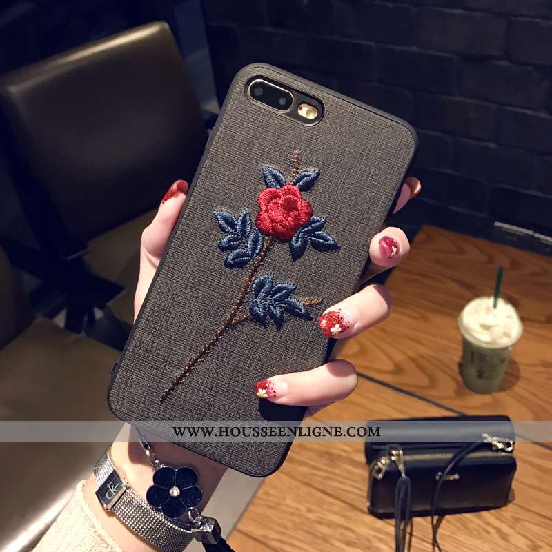 Étui iPhone 8 Plus Ornements Suspendus Personnalité Art Téléphone Portable Broderie Noir