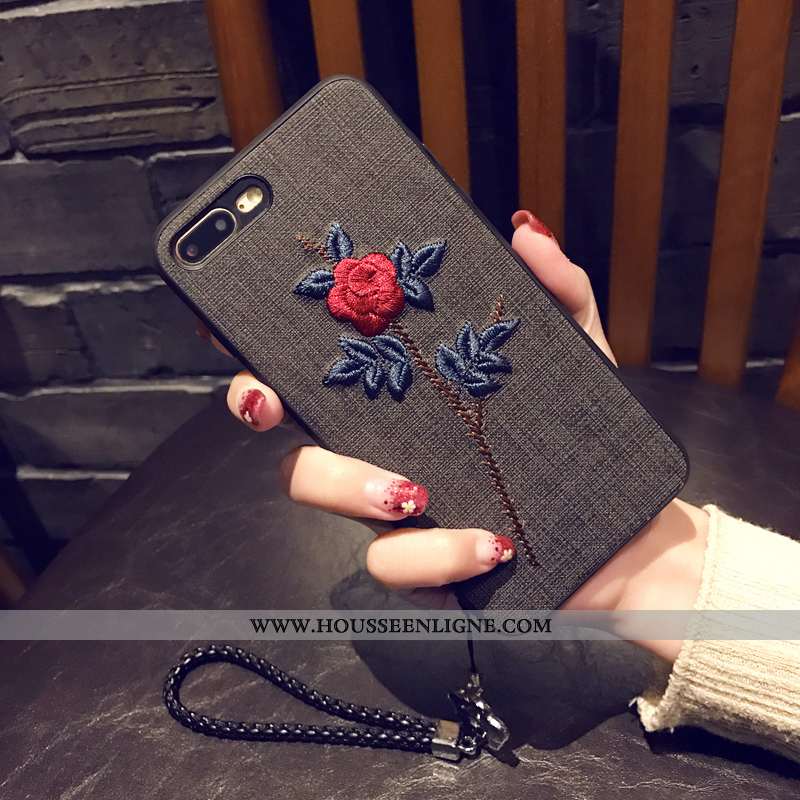 Étui iPhone 8 Plus Ornements Suspendus Personnalité Art Téléphone Portable Broderie Noir