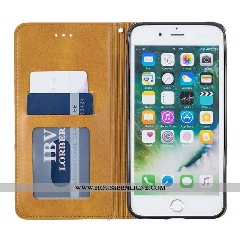 Étui iPhone 8 Plus Portefeuille Cuir Carte Housse Tout Compris Téléphone Portable Automatique Rouge