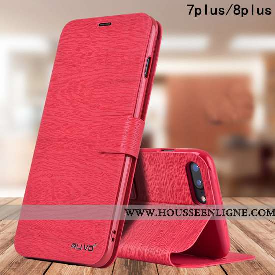 Étui iPhone 8 Plus Protection Cuir Silicone Business Pu Fluide Doux Téléphone Portable Rouge