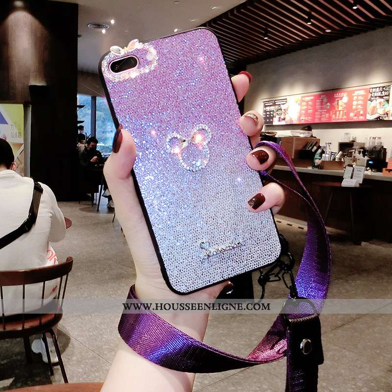 Étui iPhone 8 Plus Silicone Strass Clair Tendance Violet Fluide Doux Net Rouge
