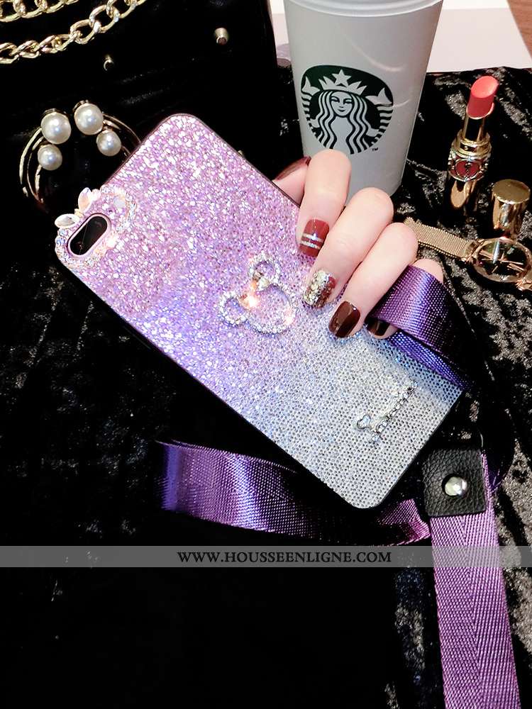 Étui iPhone 8 Plus Silicone Strass Clair Tendance Violet Fluide Doux Net Rouge
