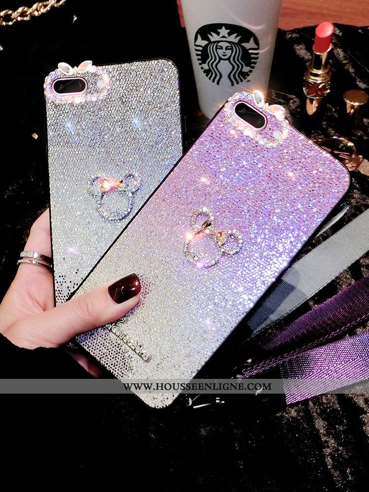 Étui iPhone 8 Plus Silicone Strass Clair Tendance Violet Fluide Doux Net Rouge