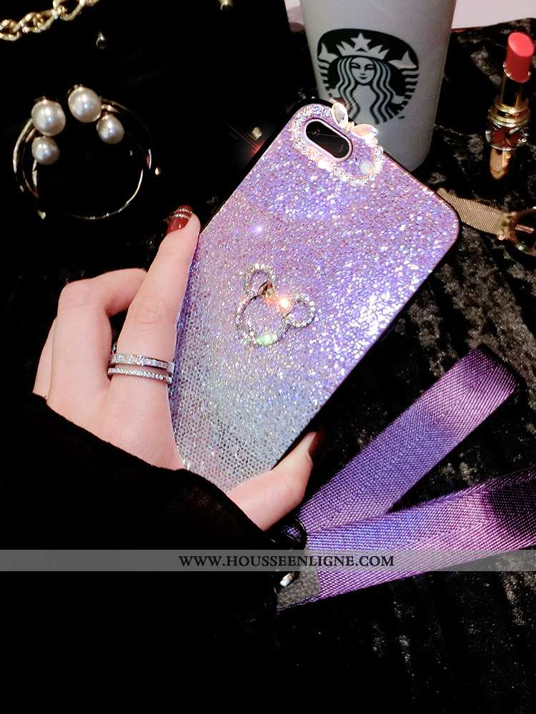 Étui iPhone 8 Plus Silicone Strass Clair Tendance Violet Fluide Doux Net Rouge
