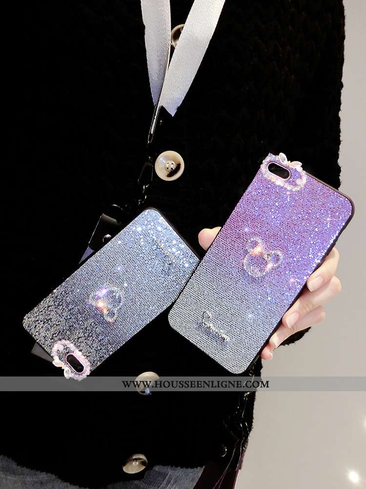 Étui iPhone 8 Plus Silicone Strass Clair Tendance Violet Fluide Doux Net Rouge