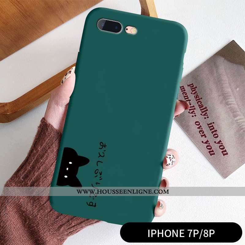 Étui iPhone 8 Plus Ultra Légère Simple Chat Délavé En Daim Clair Frais Rouge