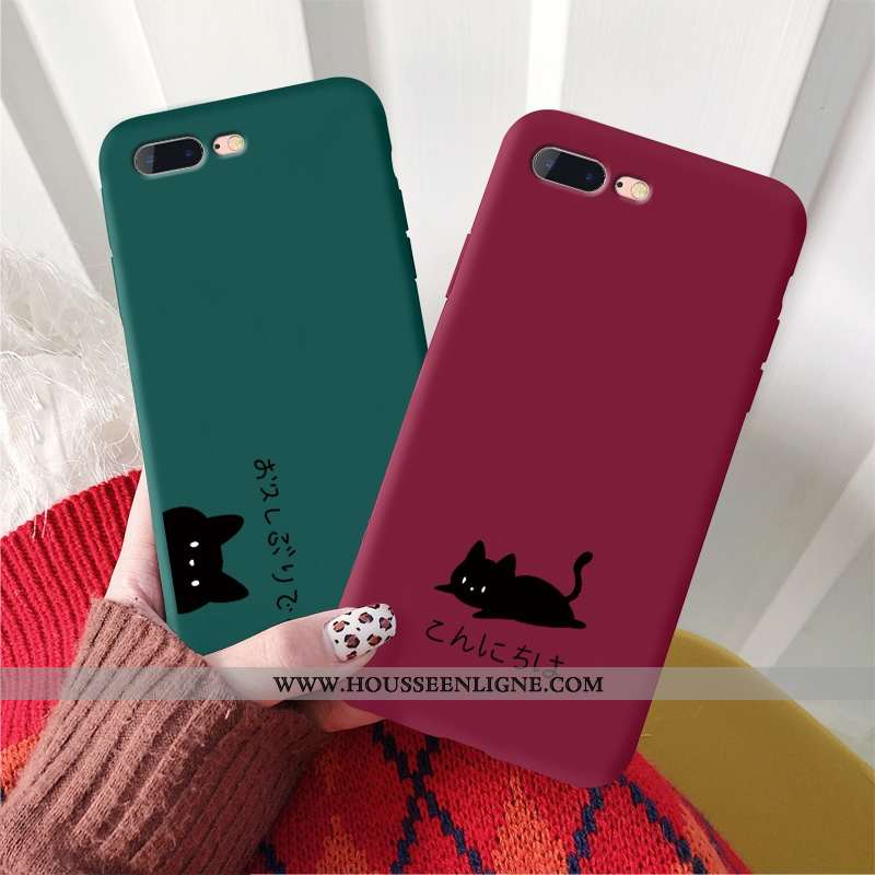 Étui iPhone 8 Plus Ultra Légère Simple Chat Délavé En Daim Clair Frais Rouge