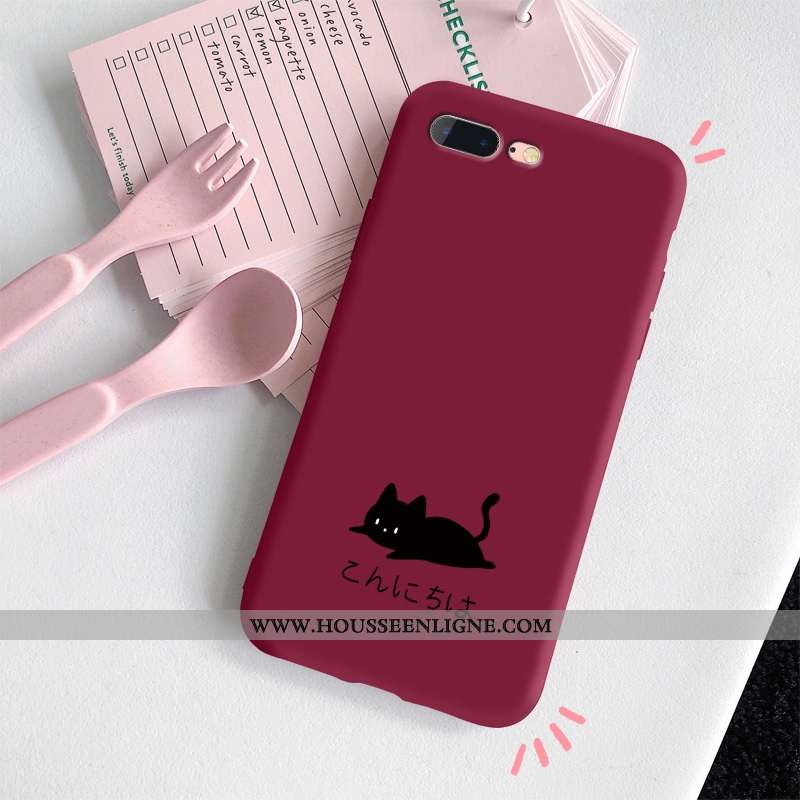 Étui iPhone 8 Plus Ultra Légère Simple Chat Délavé En Daim Clair Frais Rouge