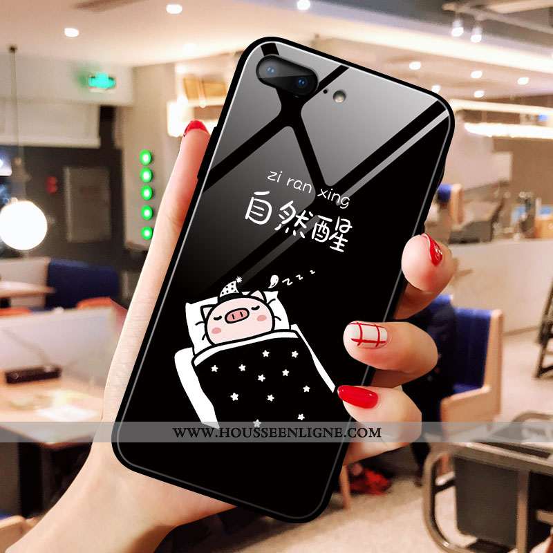 Étui iPhone 8 Plus Verre Dessin Animé Net Rouge Amoureux Téléphone Portable Noir Charmant