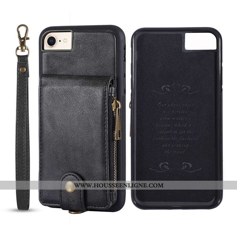 Étui iPhone 8 Portefeuille Cuir Protection Véritable Business Coque Bleu Marin Tout Compris Bleu Fon