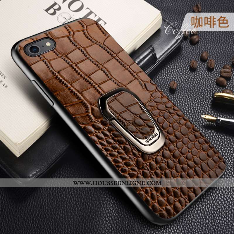 Étui iPhone 8 Protection Personnalité Créatif Incassable Cuir Véritable Coque Tendance Marron