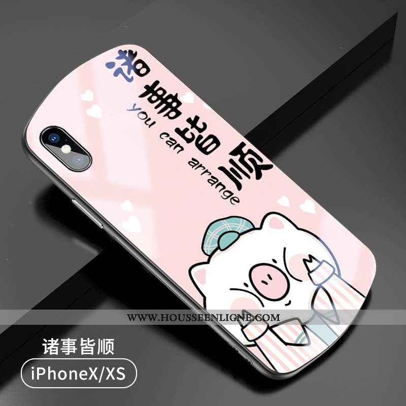 Étui iPhone X Créatif Dessin Animé Incassable Verre Téléphone Portable Charmant Rouge