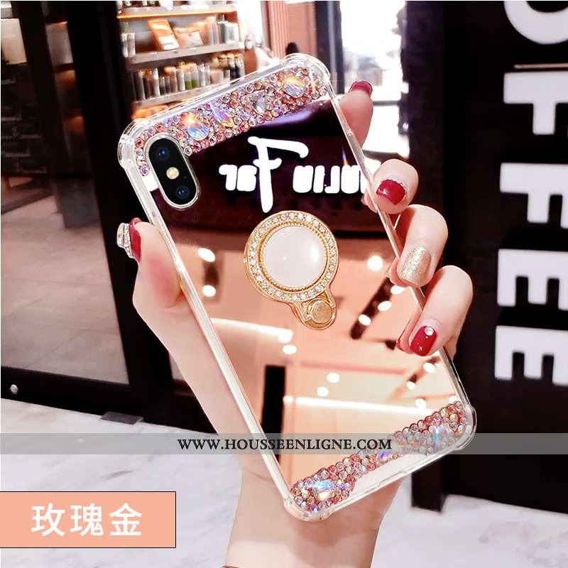 Étui iPhone X Créatif Tendance Anneau Net Rouge Strass Personnalité Tout Compris Rose
