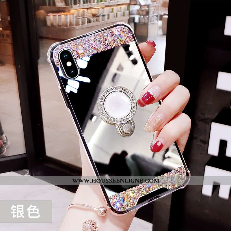 Étui iPhone X Créatif Tendance Anneau Net Rouge Strass Personnalité Tout Compris Rose