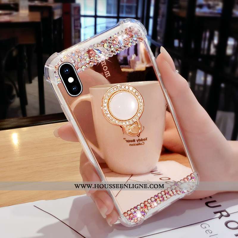 Étui iPhone X Créatif Tendance Anneau Net Rouge Strass Personnalité Tout Compris Rose