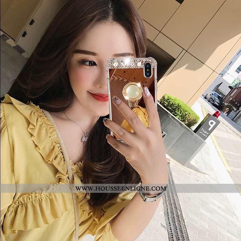 Étui iPhone X Créatif Tendance Anneau Net Rouge Strass Personnalité Tout Compris Rose