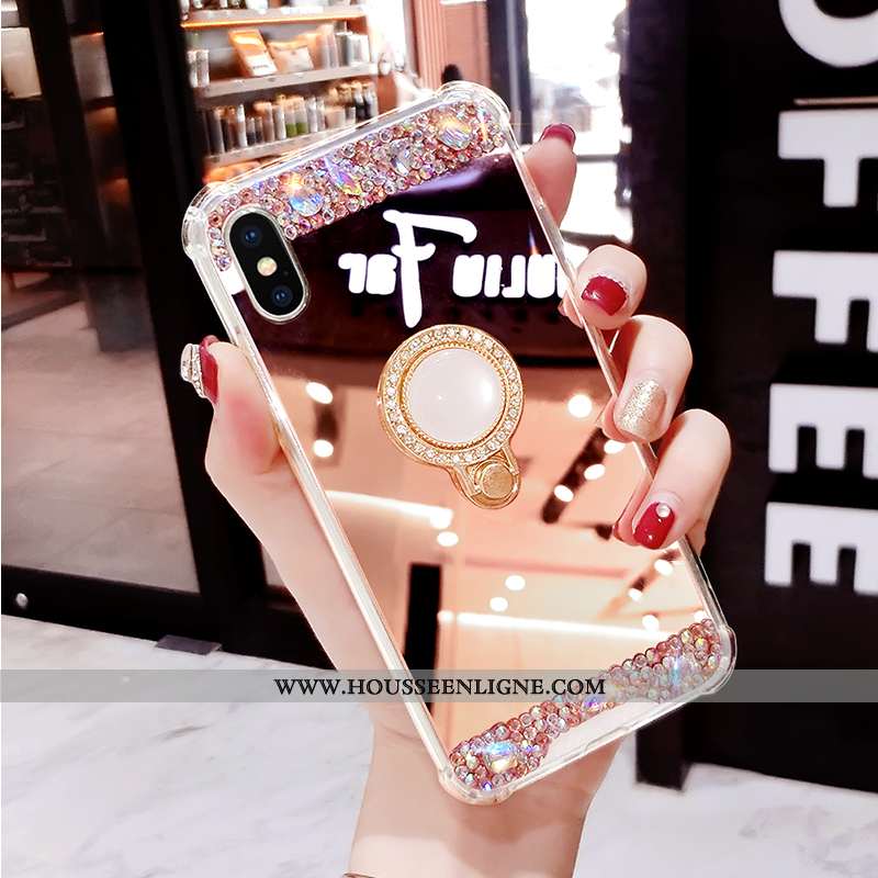 Étui iPhone X Créatif Tendance Anneau Net Rouge Strass Personnalité Tout Compris Rose