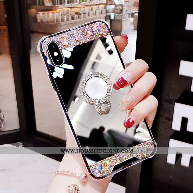 Étui iPhone X Créatif Tendance Anneau Net Rouge Strass Personnalité Tout Compris Rose