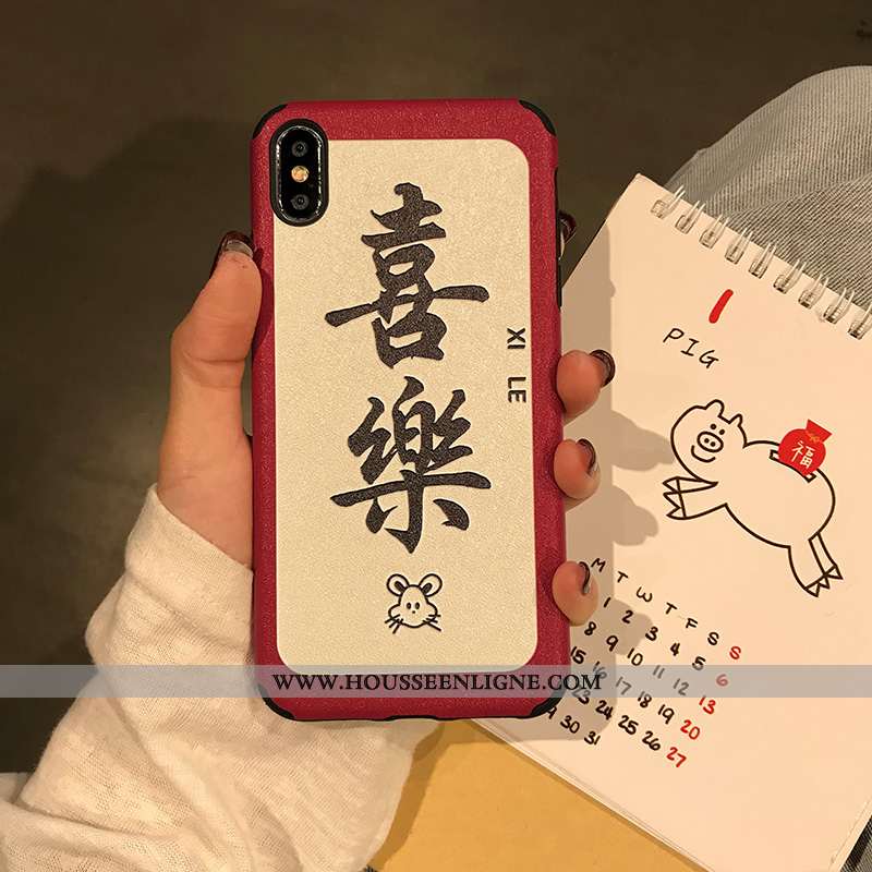 Étui iPhone X Fluide Doux Silicone Téléphone Portable Amoureux Coque Nouveau Style Chinois Rouge
