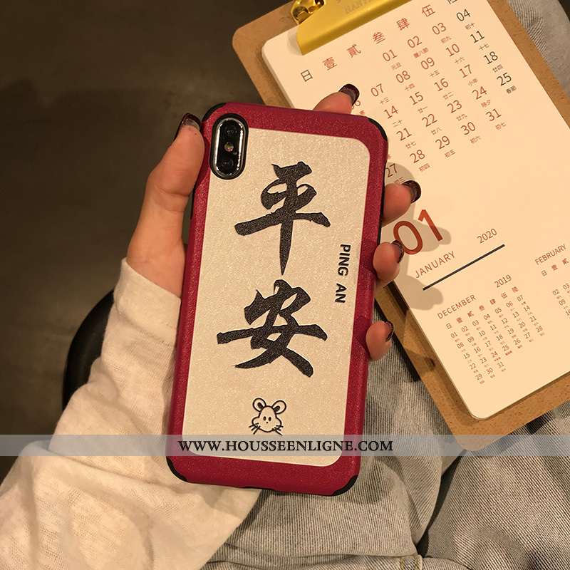 Étui iPhone X Fluide Doux Silicone Téléphone Portable Amoureux Coque Nouveau Style Chinois Rouge