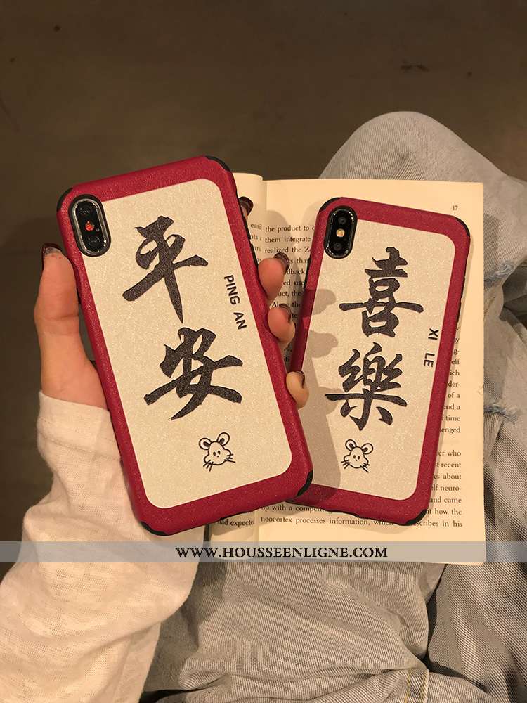 Étui iPhone X Fluide Doux Silicone Téléphone Portable Amoureux Coque Nouveau Style Chinois Rouge