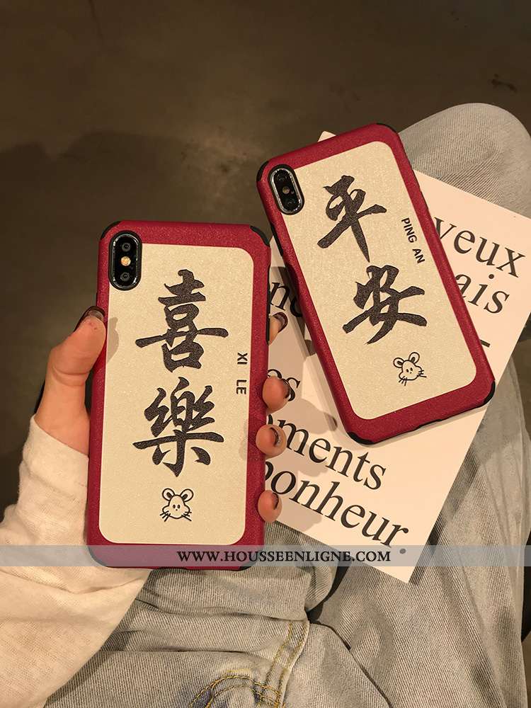 Étui iPhone X Fluide Doux Silicone Téléphone Portable Amoureux Coque Nouveau Style Chinois Rouge
