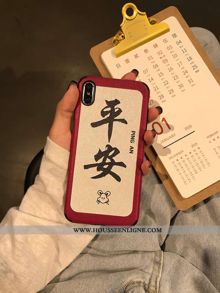 Étui iPhone X Fluide Doux Silicone Téléphone Portable Amoureux Coque Nouveau Style Chinois Rouge