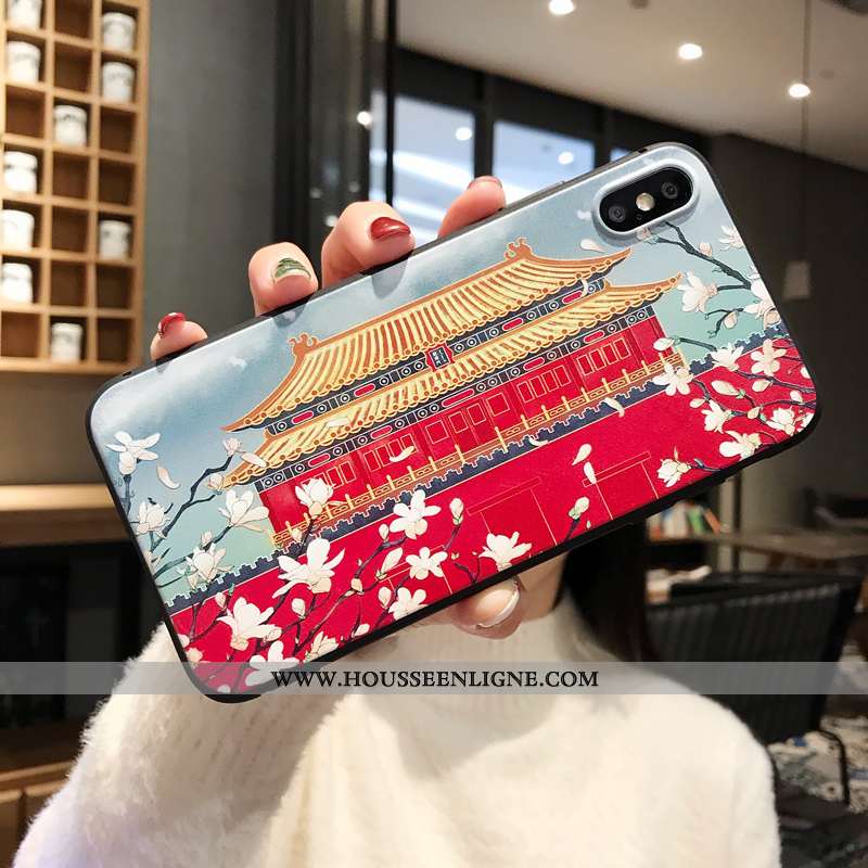 Étui iPhone X Ornements Suspendus Gaufrage Grue Silicone Style Chinois Rouge