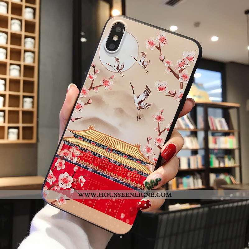 Étui iPhone X Ornements Suspendus Gaufrage Grue Silicone Style Chinois Rouge