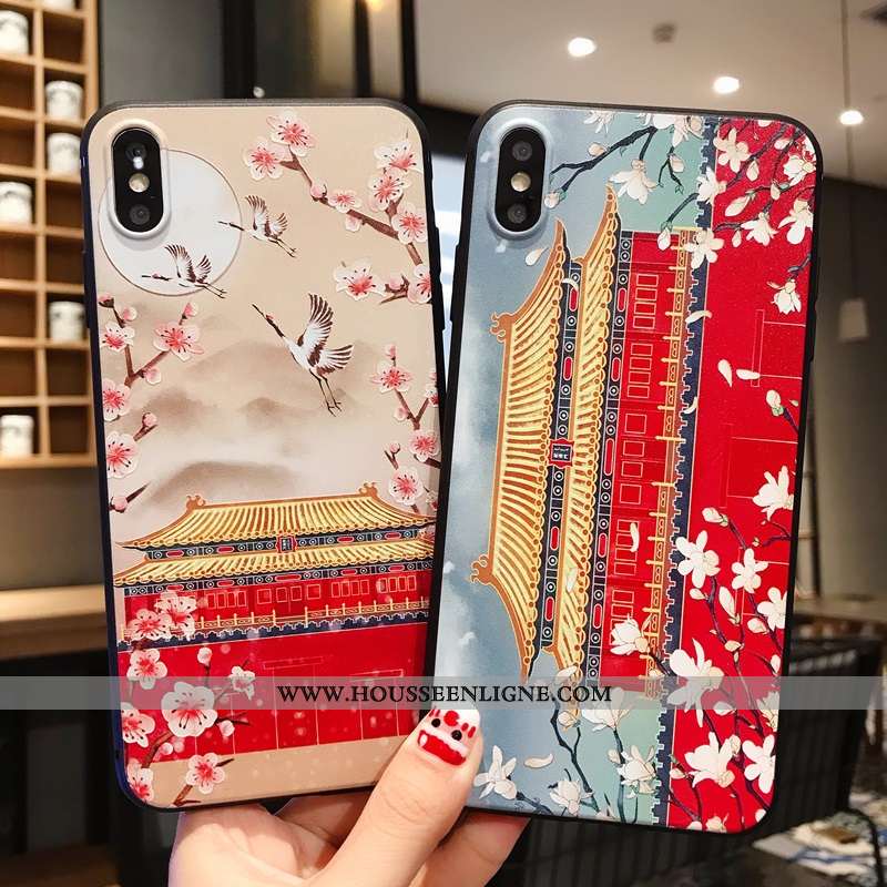 Étui iPhone X Ornements Suspendus Gaufrage Grue Silicone Style Chinois Rouge