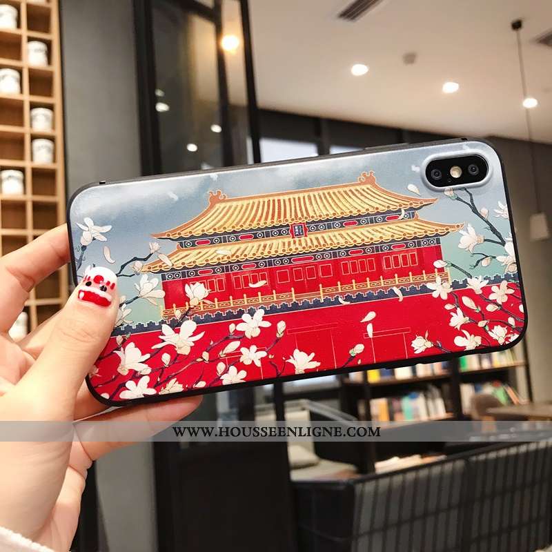 Étui iPhone X Ornements Suspendus Gaufrage Grue Silicone Style Chinois Rouge