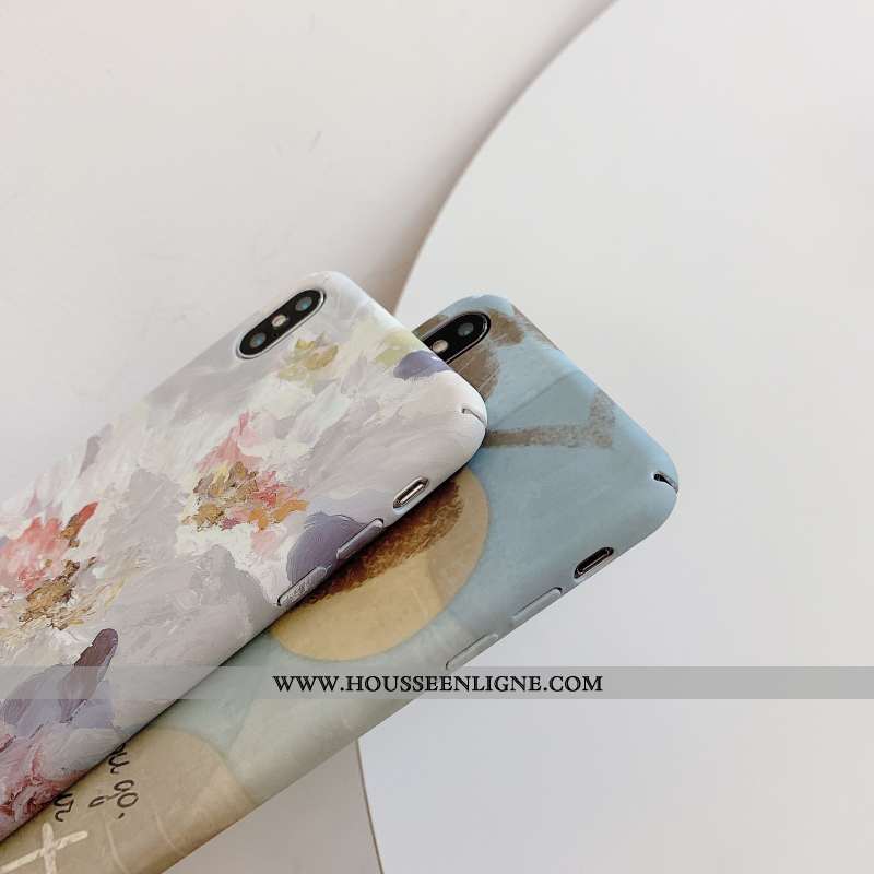 Étui iPhone X Personnalité Créatif Téléphone Portable Vent Peinture À L'huile Tendance Vintage Bleu