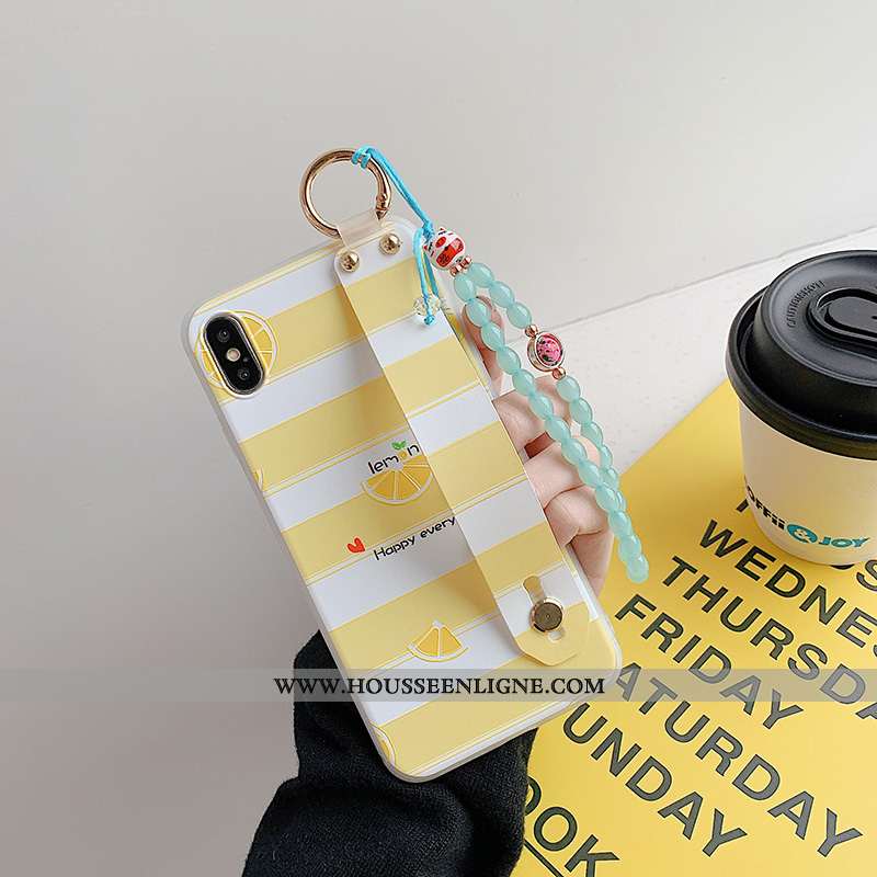 Étui iPhone X Protection Délavé En Daim Support Bracelet Jaune Téléphone Portable Bleu
