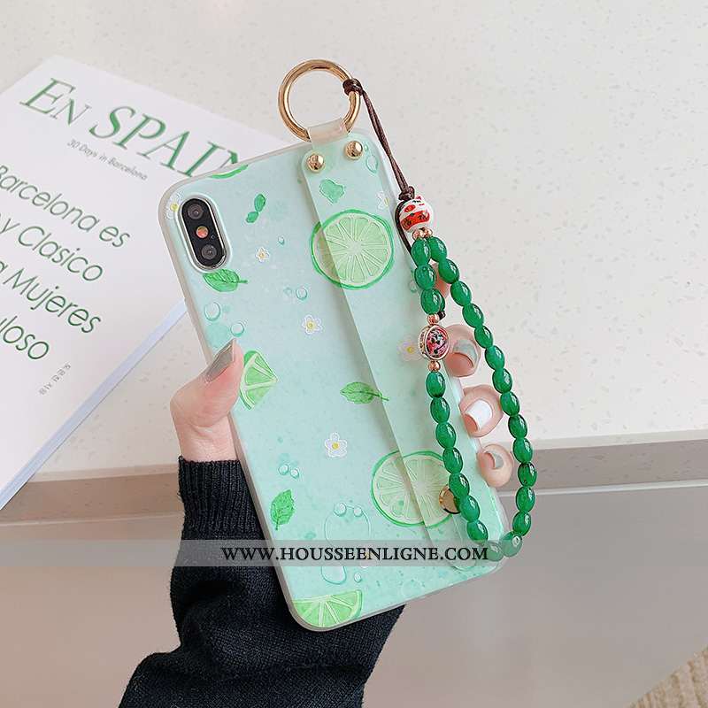 Étui iPhone X Protection Délavé En Daim Support Bracelet Jaune Téléphone Portable Bleu