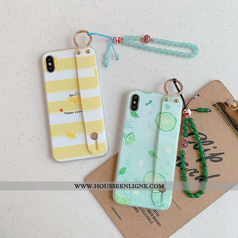 Étui iPhone X Protection Délavé En Daim Support Bracelet Jaune Téléphone Portable Bleu