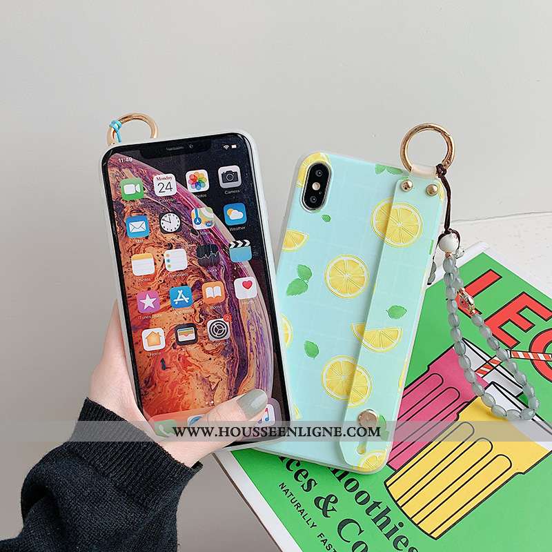 Étui iPhone X Protection Délavé En Daim Support Bracelet Jaune Téléphone Portable Bleu