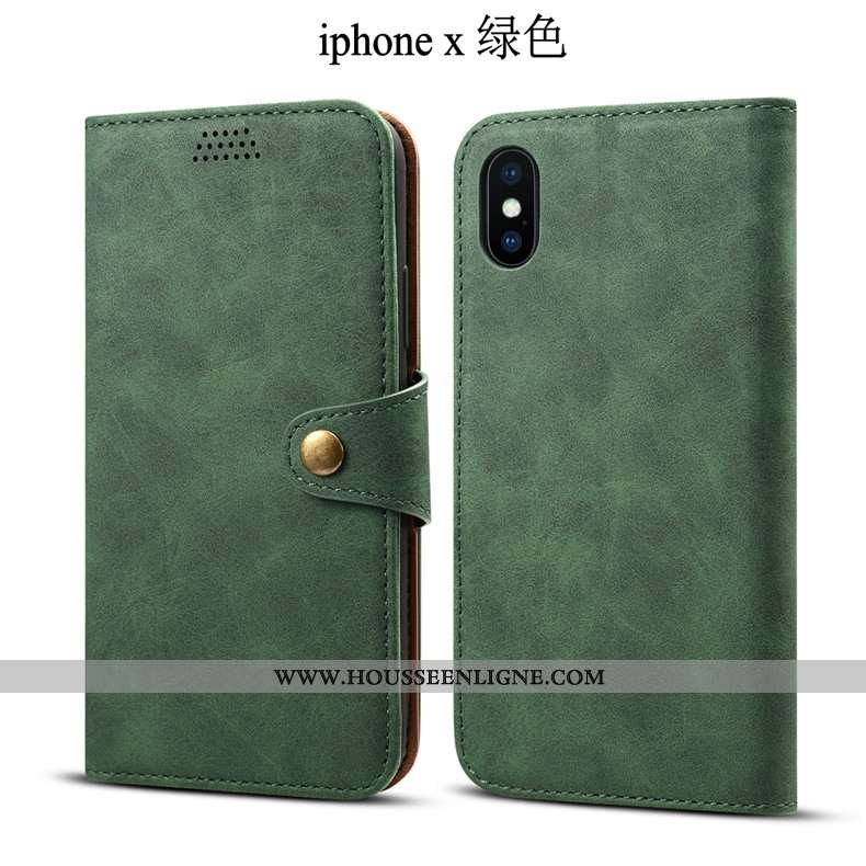 Étui iPhone X Tendance Cuir Housse Vert Fluide Doux Incassable Verte