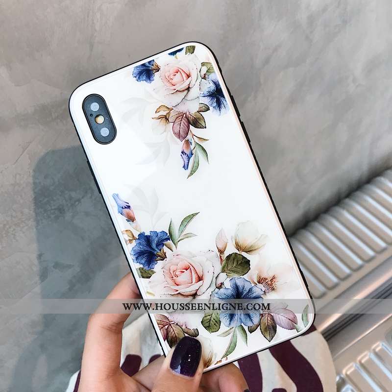 Étui iPhone X Élégant Silicone Téléphone Portable Miroir Style Chinois Fleurs Noir
