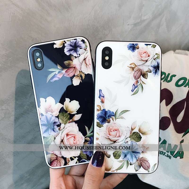 Étui iPhone X Élégant Silicone Téléphone Portable Miroir Style Chinois Fleurs Noir