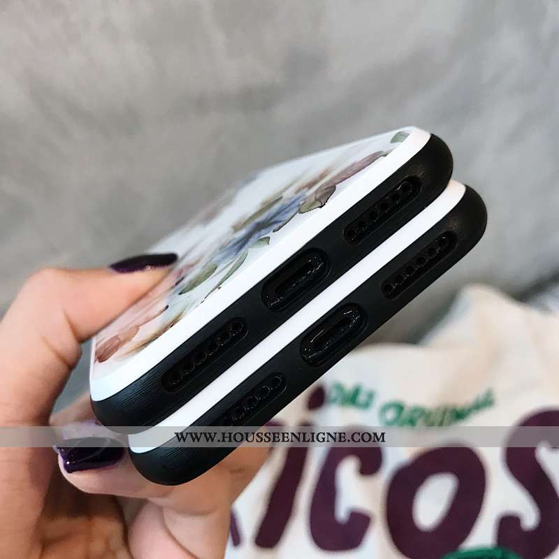 Étui iPhone X Élégant Silicone Téléphone Portable Miroir Style Chinois Fleurs Noir
